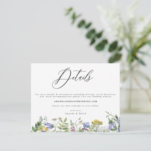 Wildflower Garden Boho Wedding Details Card Informatiekaartje (Staand voorkant)
