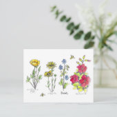 Wildflower Garden Botanische Waterverf Art Bees Briefkaart (Staand voorkant)