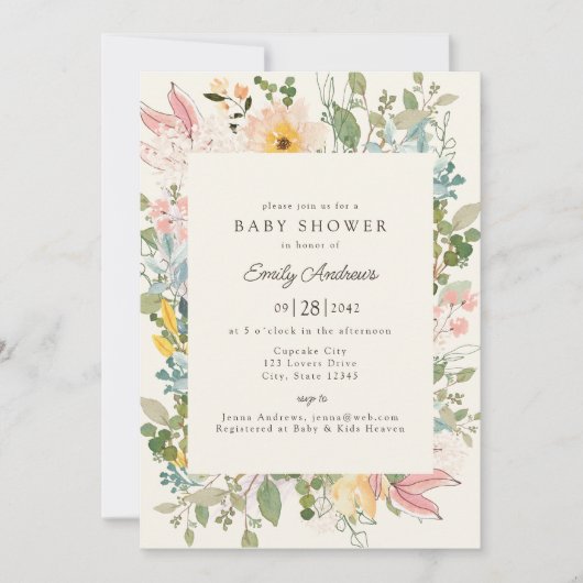 Wildflower Garden Charm | Baby Shower Kaart (Voorkant)