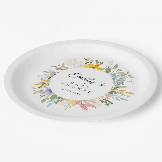 Wildflower Garden Charm | Baby Shower Papieren Bordje (Gekanteld)