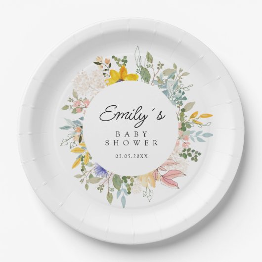 Wildflower Garden Charm | Baby Shower Papieren Bordje (Voorkant)