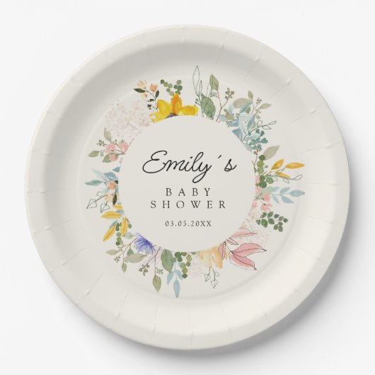 Wildflower Garden Charm | Baby Shower Papieren Bordje (Voorkant)