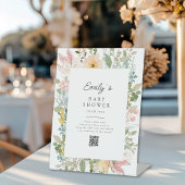 Wildflower Garden Charm Baby Shower QR Code Reclamebord Met Voetstuk
