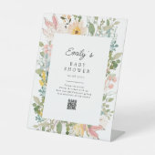 Wildflower Garden Charm Baby Shower QR Code Reclamebord Met Voetstuk (Voorkant)