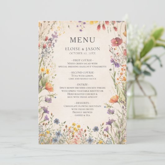  Wildflower Garden Chic Wedding Menu (Staand voorkant)