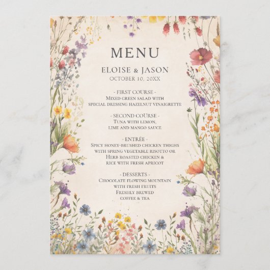  Wildflower Garden Chic Wedding Menu (Voorkant)