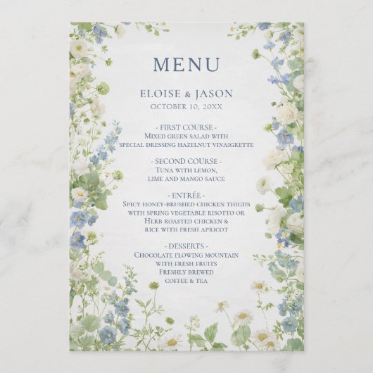 Wildflower Garden Chic Wedding Menu (Voorkant)
