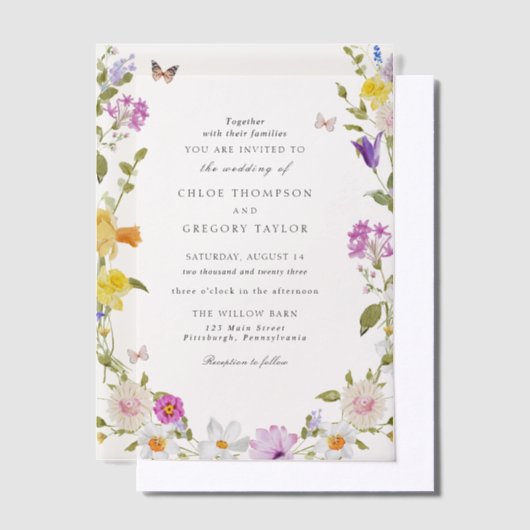 Wildflower Garden Elegant Bruiloft Vellum Uitnodigingen (Offset)