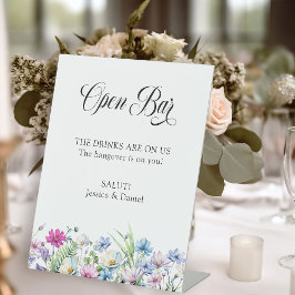 Wildflower Garden  en Fun Open Bar Bruiloft Reclamebord Met Voetstuk
