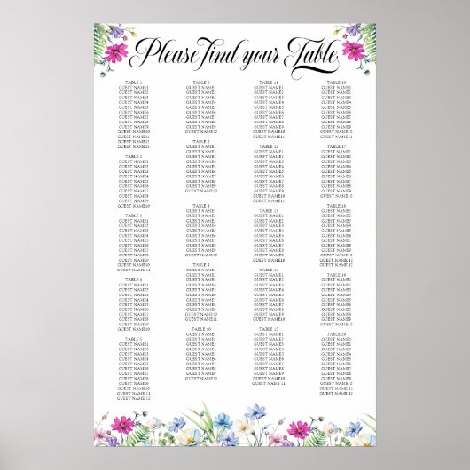 Wildflower Garden Flexibele tafel Zitkaart Poster (Voorkant)