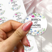 Wildflower Garden Floral Bruiloft Namen en Datum Ronde Sticker