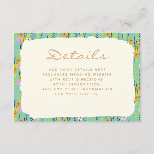  Wildflower Garden Floral RSVP Details Chic Informatiekaartje (Voorkant)