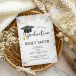 Wildflower Garden Graduation Party Invitation Kaart<br><div class="desc">Celebrate your achievement with this beautiful "Wildflower Garden" graduation party invitation. Featuring a lush border of watercolor pastel blossoms and a classic black graduation cap with a golden tassel. This elegant botanical design is perfect for a high school or college graduate who loves a soft, spring-inspired aesthetic. Easily personalize all...</div>
