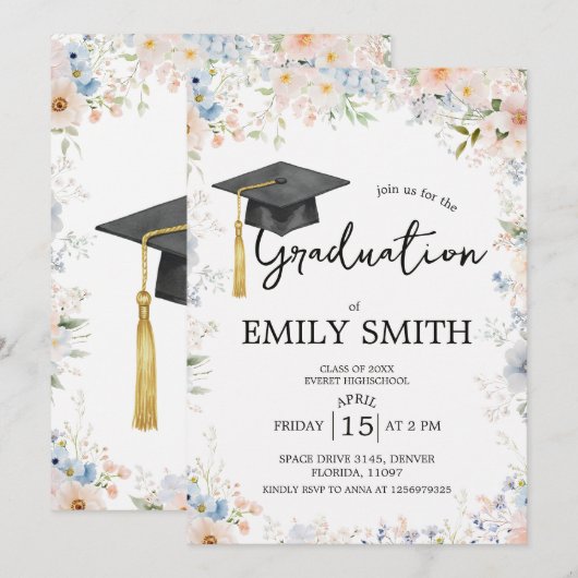 Wildflower Garden Graduation Party Invitation Kaart (Voorkant / Achterkant)