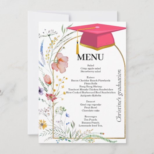 Wildflower Garden Graduation Party Menu Kaart (Voorkant)