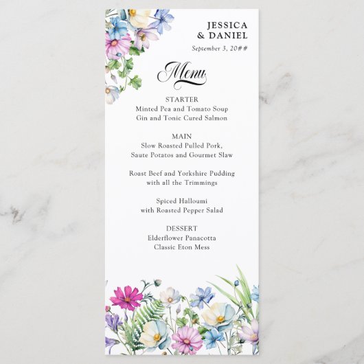Wildflower Garden Kleurrijke Bloemen Monogram Brui Menu (Voorkant)