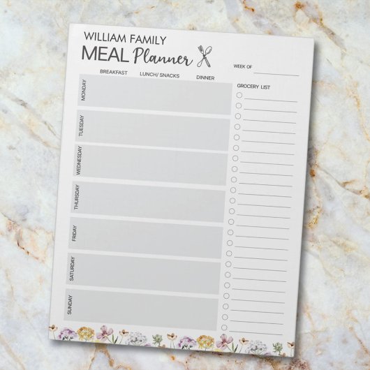 Wildflower Garden Meal Planner boodschappenlijst Notitieblok