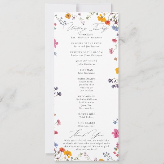 Wildflower Garden Modern Elegant Wedding Program (Achterkant)