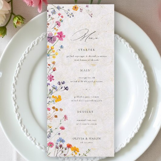 Wildflower Garden Modern Floral Blush Pink Wedding Menu