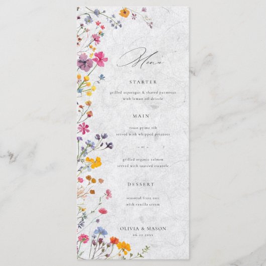 Wildflower Garden Modern Floral Ivory Chic Wedding Menu (Voorkant)