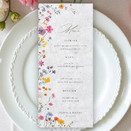 Wildflower Garden Modern Floral Ivory Chic Wedding Menu