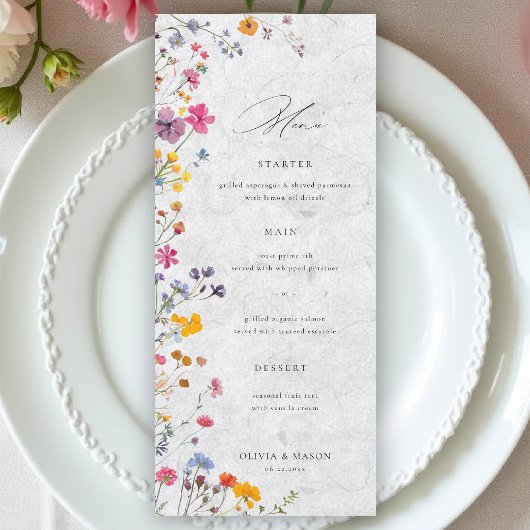 Wildflower Garden Modern Floral Ivory Chic Wedding Menu