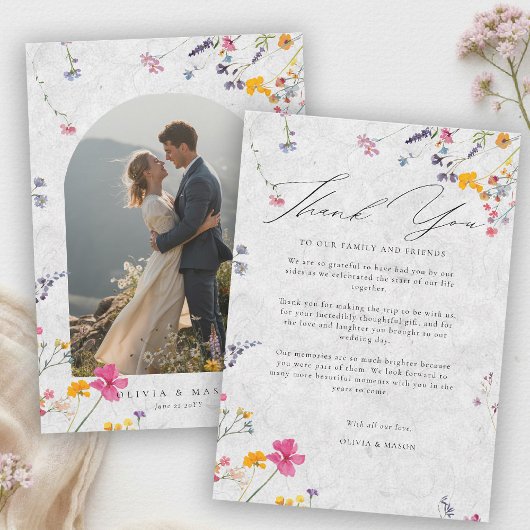 Wildflower Garden Modern Ivory Arch Photo Wedding Bedankkaart