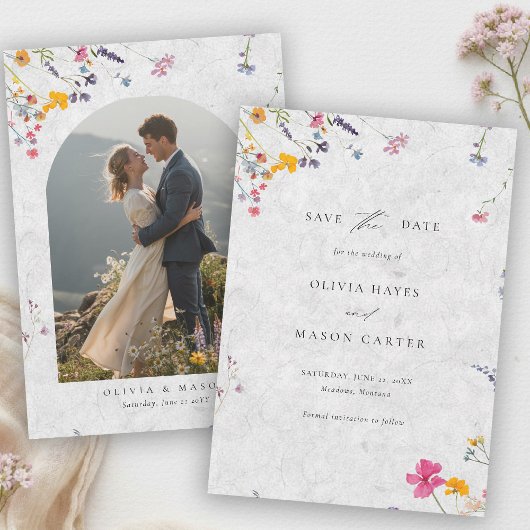 Wildflower Garden Modern Ivory Arch Photo Wedding Save The Date