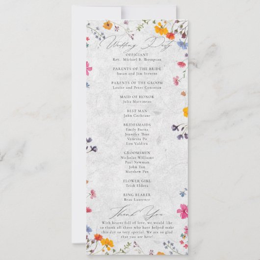 Wildflower Garden Modern Ivory Wedding Program (Achterkant)