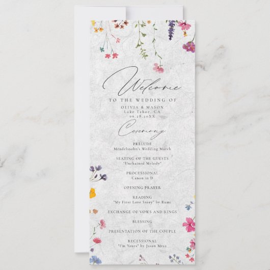 Wildflower Garden Modern Ivory Wedding Program (Voorkant)