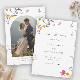 Wildflower Garden Modern Watercolor Photo Wedding Save The Date