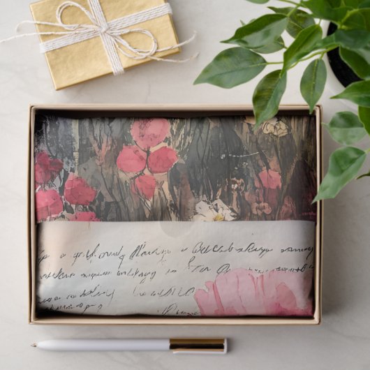 Wildflower Garden op Old Script Decoupage Tissuepapier (Geschenk)