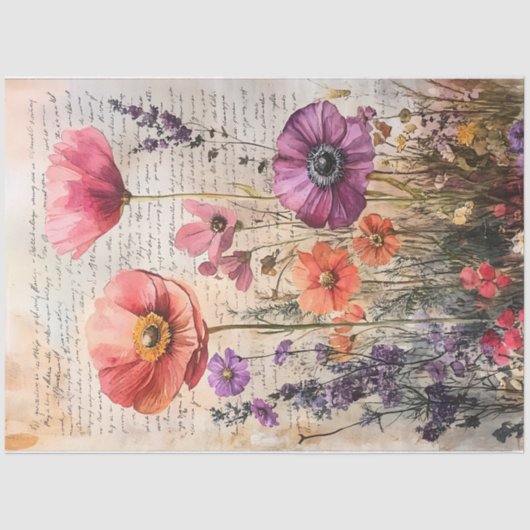 Wildflower Garden op Old Script Decoupage Tissuepapier (Voorkant)