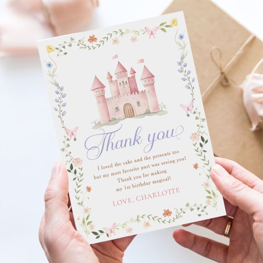 Wildflower Garden Princess Castle 1st Birthday Bedankkaart