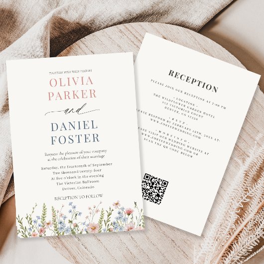 Wildflower Garden QR Code Wedding Kaart