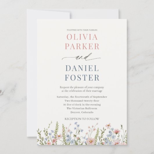 Wildflower Garden QR Code Wedding Kaart (Voorkant)