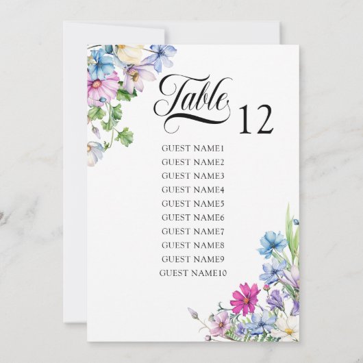 Wildflower Garden Trouwtafel Zitkaart Kaart (Achterkant)