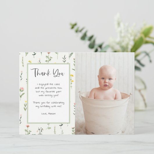 Wildflower Garden Verjaardagsfoto Dank u Kaart (Staand voorkant)