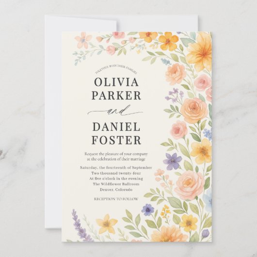 Wildflower Garden Watercolor Floral Wedding Kaart (Voorkant)