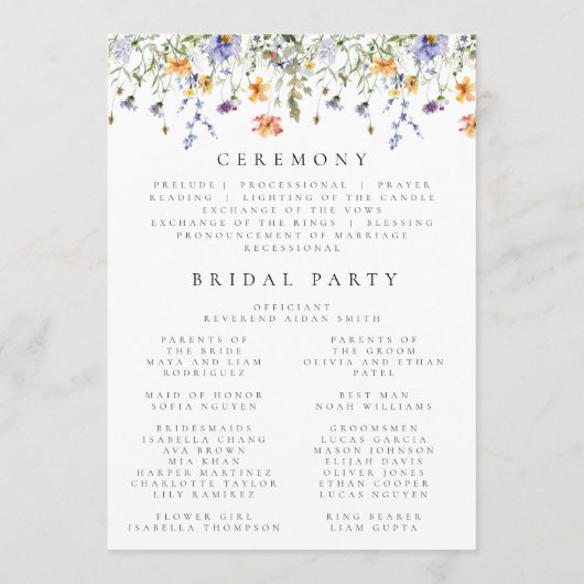 Wildflower Garden Wedding Programma Programmakaart (Achterkant)