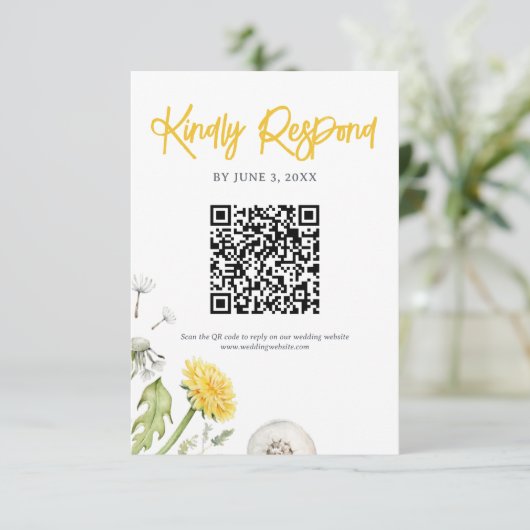Wildflower Garden Wedding QR-code RSVP Kaartje (Staand voorkant)