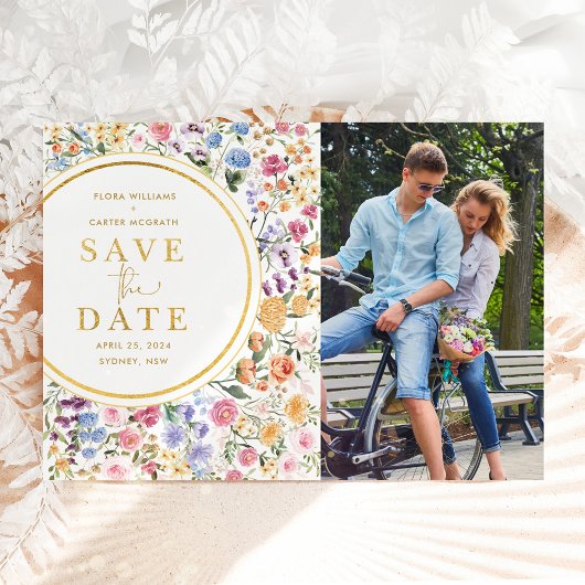 Wildflower Garden Wedding Save the Date Photo Aankondigingskaart
