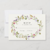 Wildflower Garden Wreath Greenery Wedding RSVP Kaartje (Voorkant)