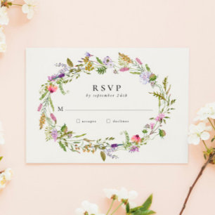 Wildflower Garden Wreath Greenery Wedding RSVP Kaartje