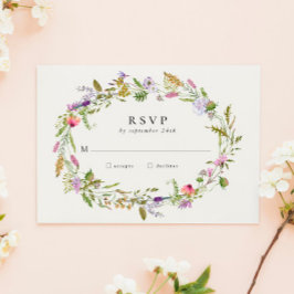 Wildflower Garden Wreath Greenery Wedding RSVP Kaartje