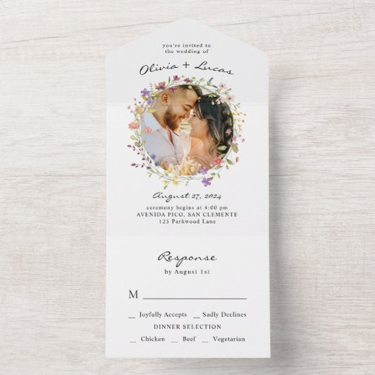 Wildflower Garden Wreath Wedding All In One Uitnodiging (Binnen)