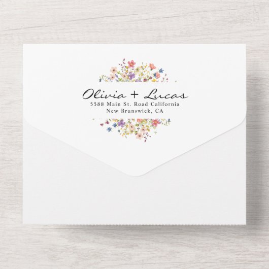 Wildflower Garden Wreath Wedding All In One Uitnodiging (Achterkant)