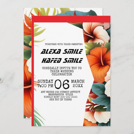 Wildflower Gatefold bruiloft uitnodiging,  wo Kaart (Voorkant / Achterkant)