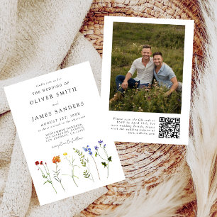 Wildflower Gay QR Code Foto bruiloft Kaart