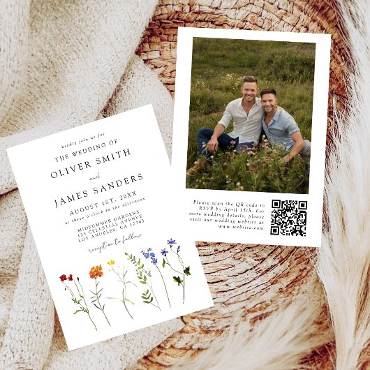 Wildflower Gay QR Code Foto bruiloft Kaart